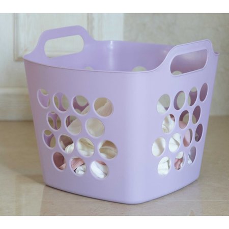 Basicwise Flexible Plastic Carry Laundry Basket Holder Square Storage Hamper with Side Handles, Purple QI003857.PUR